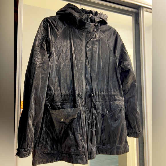 Zara black shiny parka raincoat zip up hood | Size: Medium - Picture 1 of 4